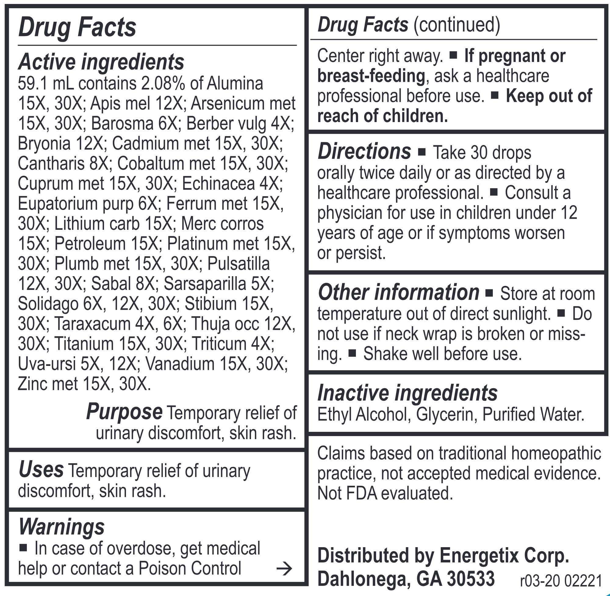 Energetix Rena-Chord Ingredients