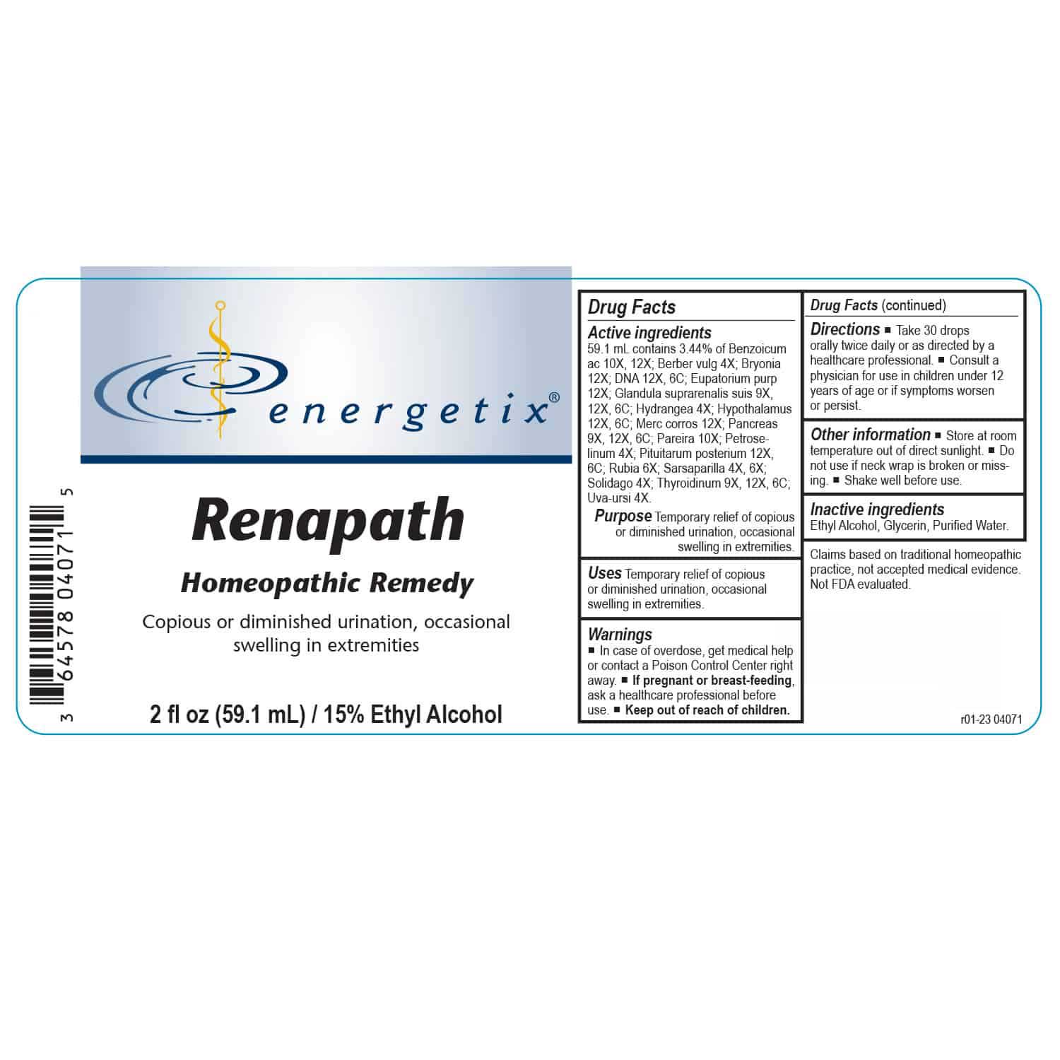 Energetix Renapath Label