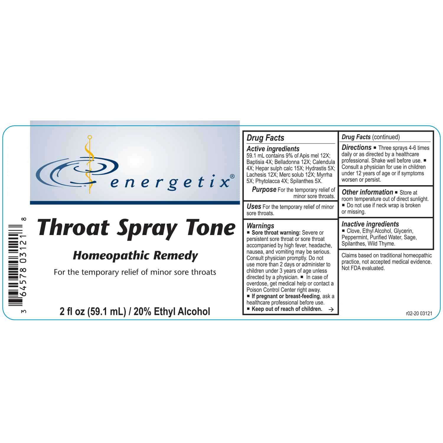 Energetix Throat Spray Tone Label