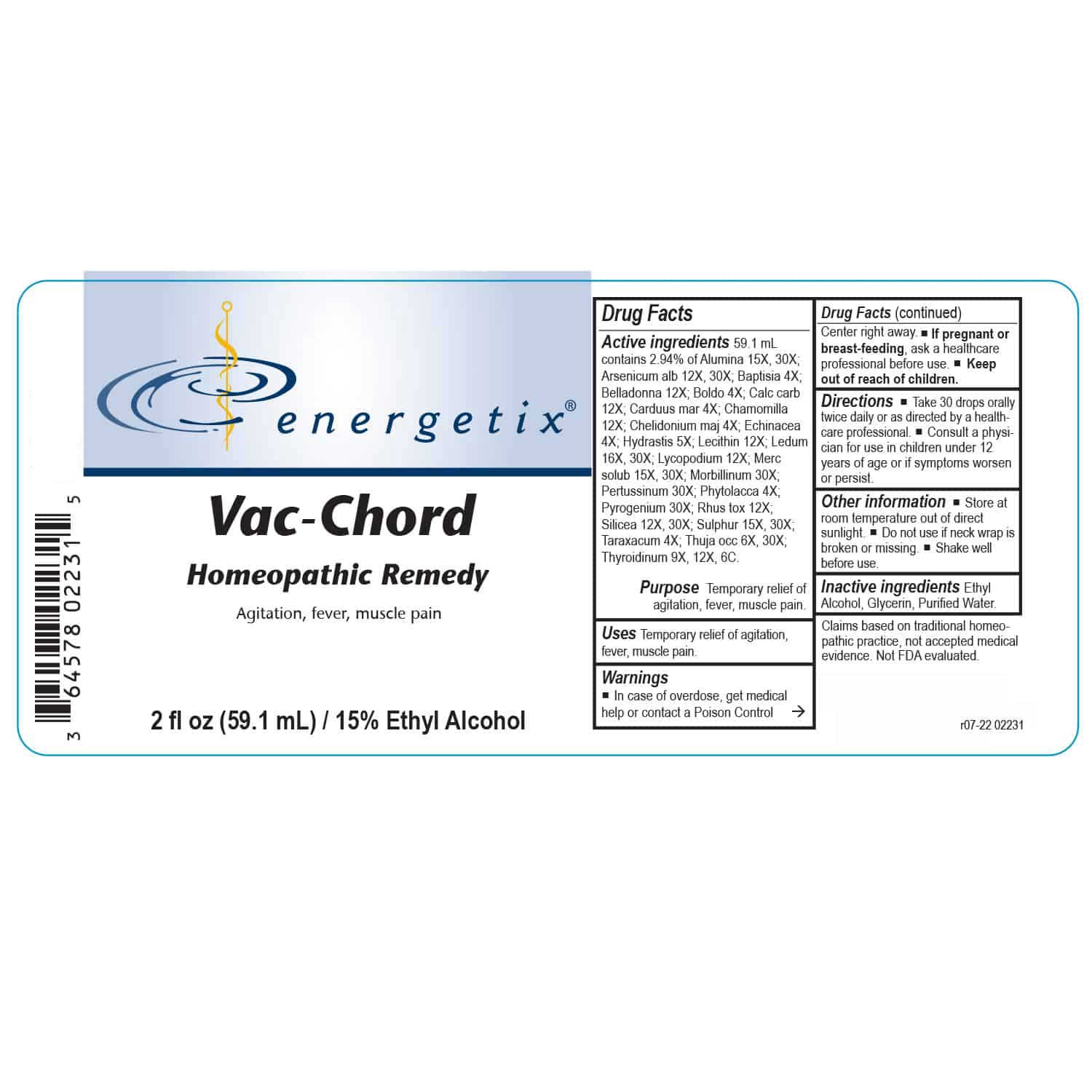 Energetix Vac-Chord Label