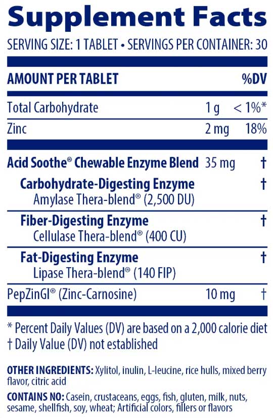 Enzymedica Acid Soothe Chewable Ingredients