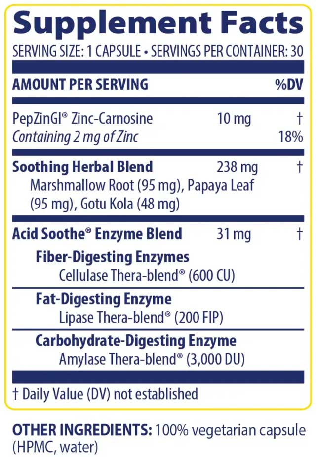 Enzymedica Acid Soothe Ingredients