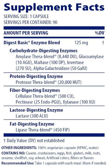 Enzymedica Digest Basic Ingredients