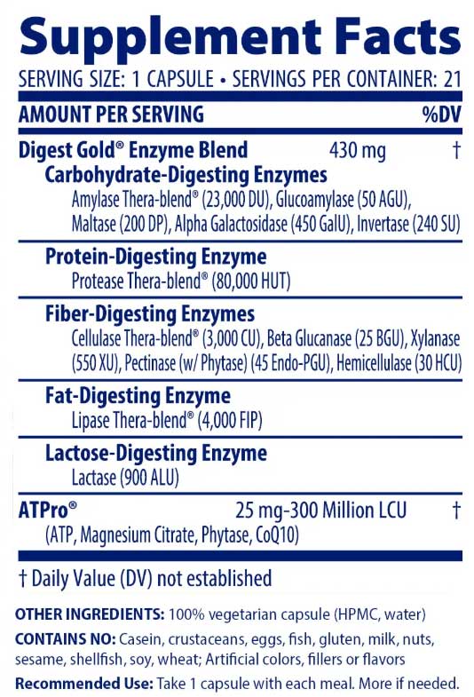 Enzymedica Digest Gold (Maximum Strength) Ingredients