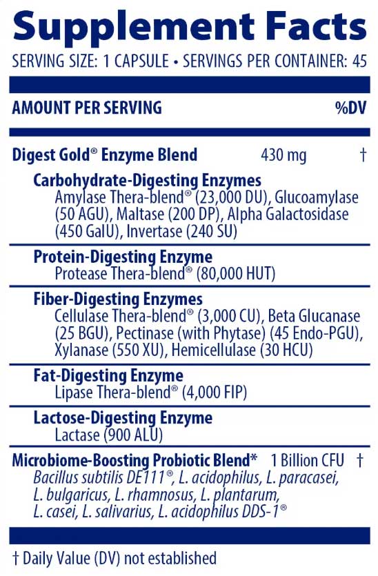 Enzymedica Digest Gold +Probiotics Ingredients