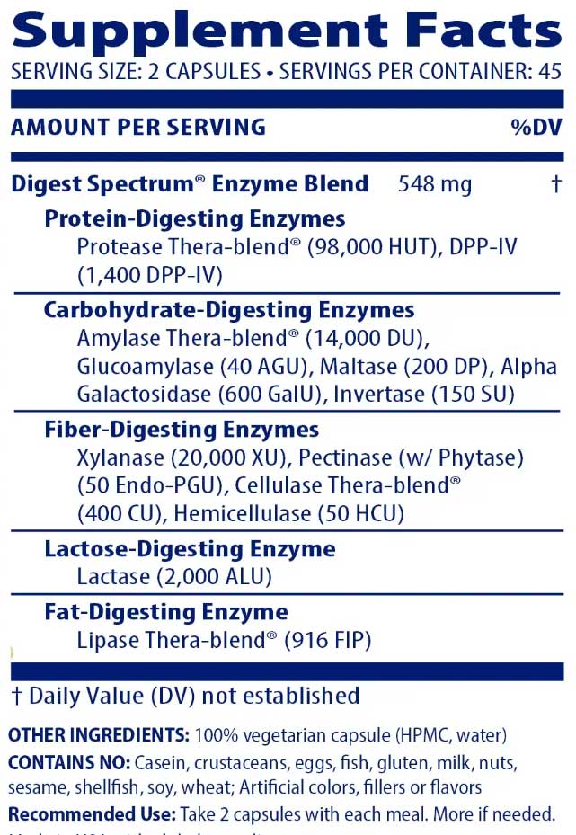 Enzymedica Digest Spectrum Ingredients