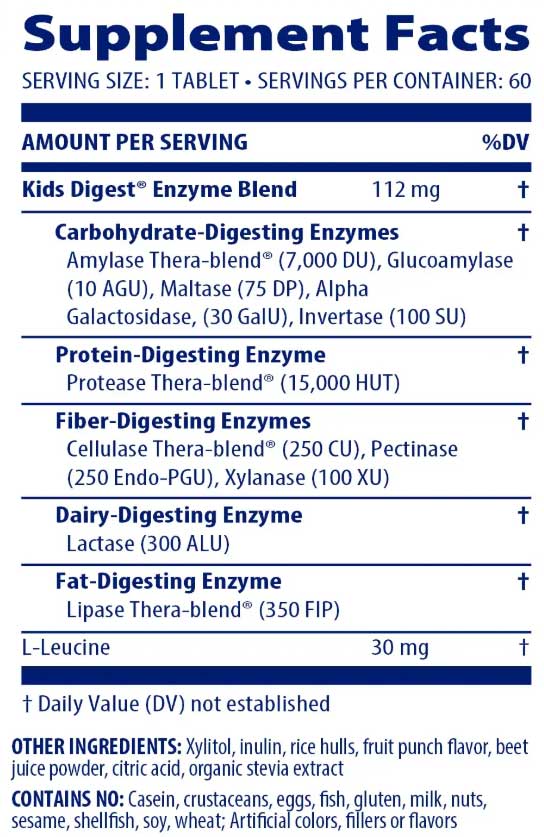 Enzymedica Kids Digest Chewable Ingredients