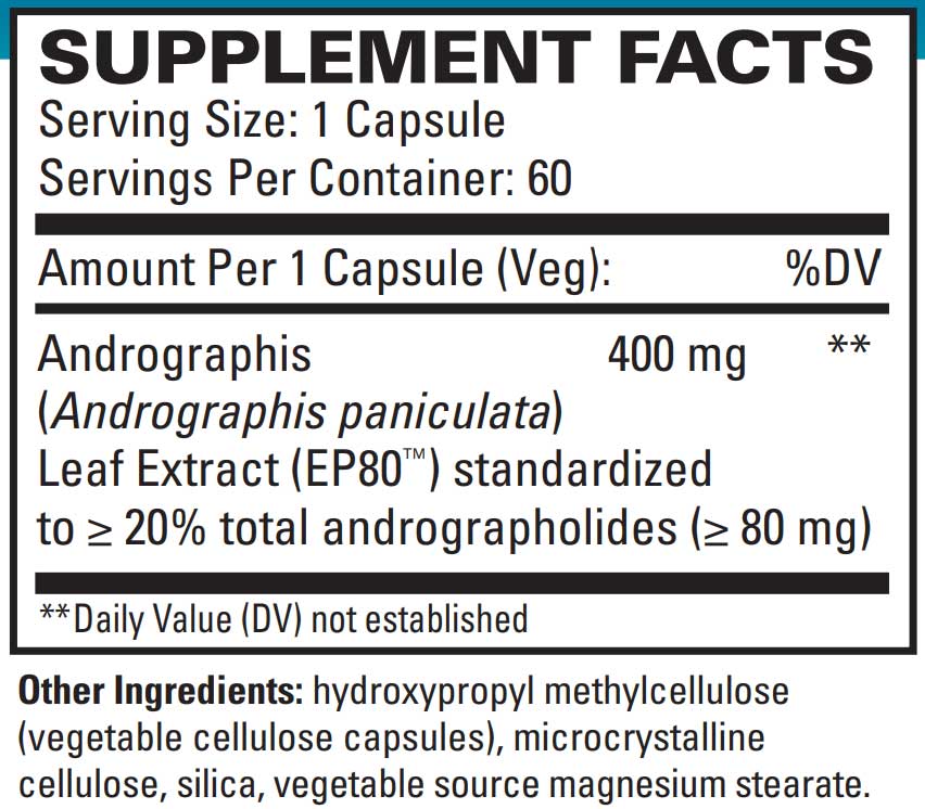 EuroMedica Andrographis EP80 Extra Strength Ingredients