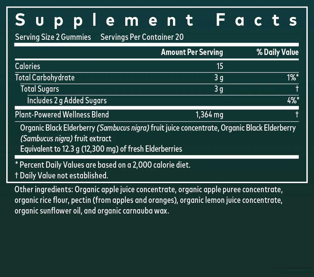 Gaia Herbs Black Elderberry Gummies Extra Strength Ingredients