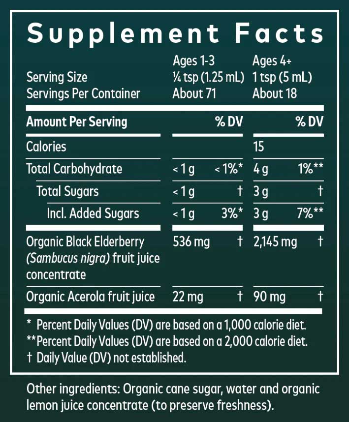 Gaia Herbs Black Elderberry Syrup Extra Strength Ingredients