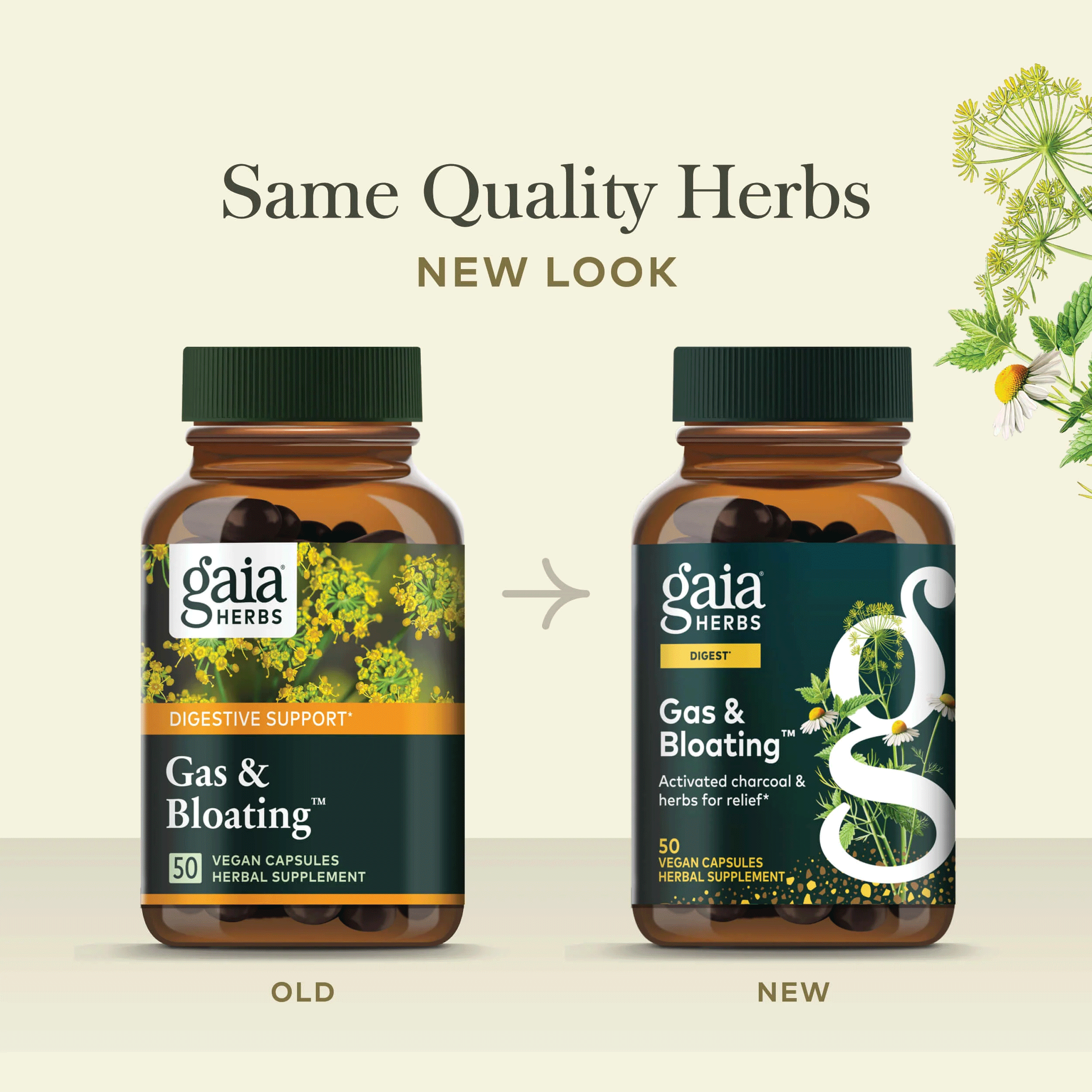 Gaia Herbs Gas and Bloating Capsules New Look