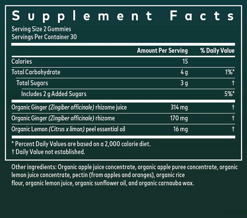 Gaia Herbs Nausea Gummies Ginger Ingredients