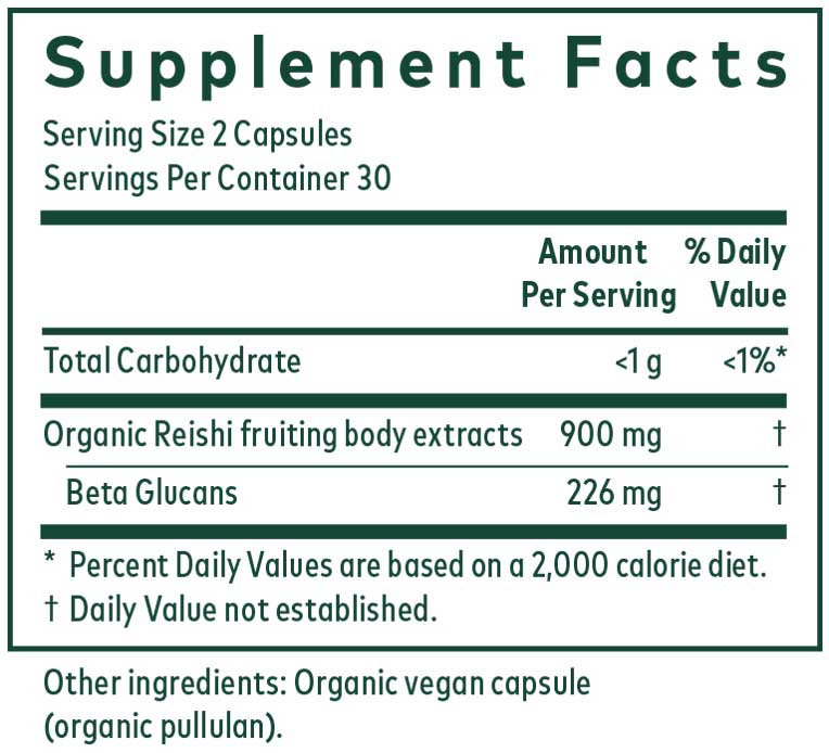 Gaia Herbs Professional Solutions Reishi Mushroom Ingredients