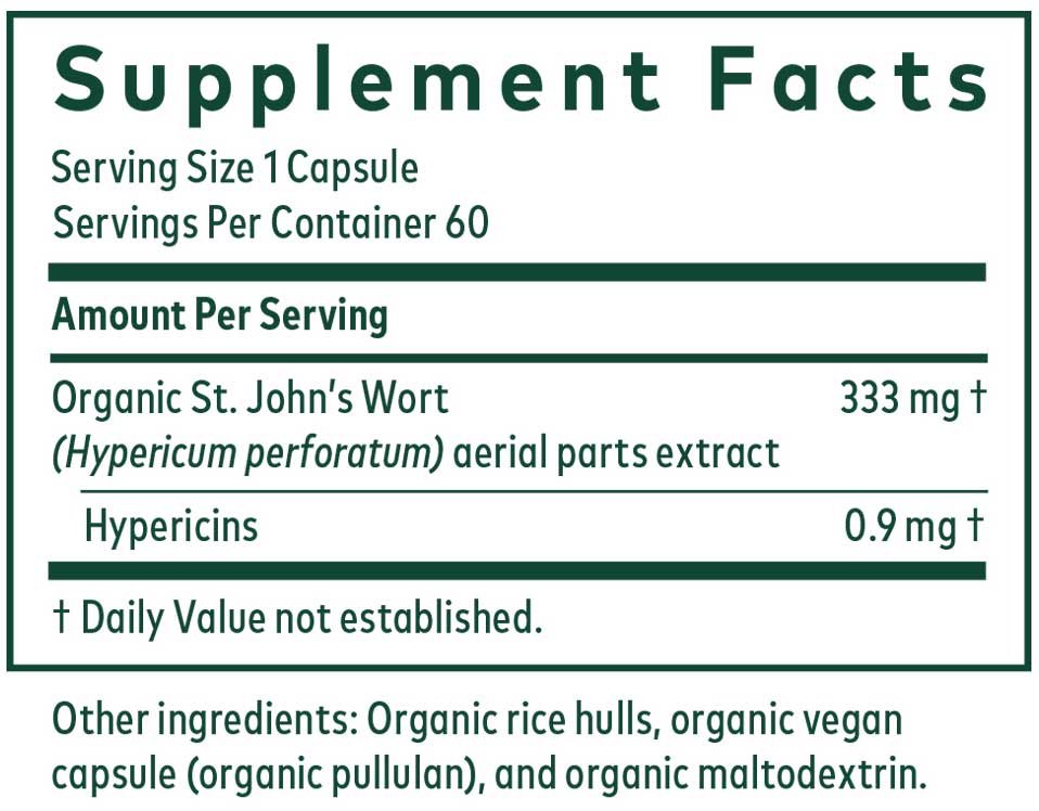 Gaia Herbs Professional Solutions St. John's Wort Ingredients