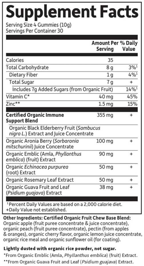 Garden of Life Organics Elderberry Immune Gummy Ingredients
