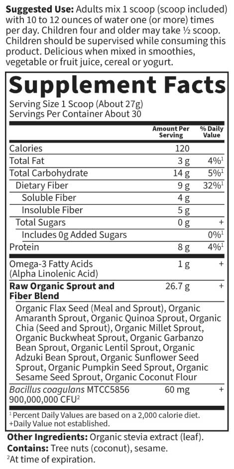 Garden of Life Raw Organic Fiber Ingredients