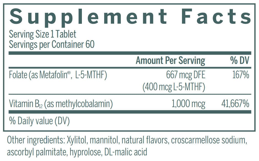 Genestra Brands Active Chewable B12 with L-Methylfolate Ingredients