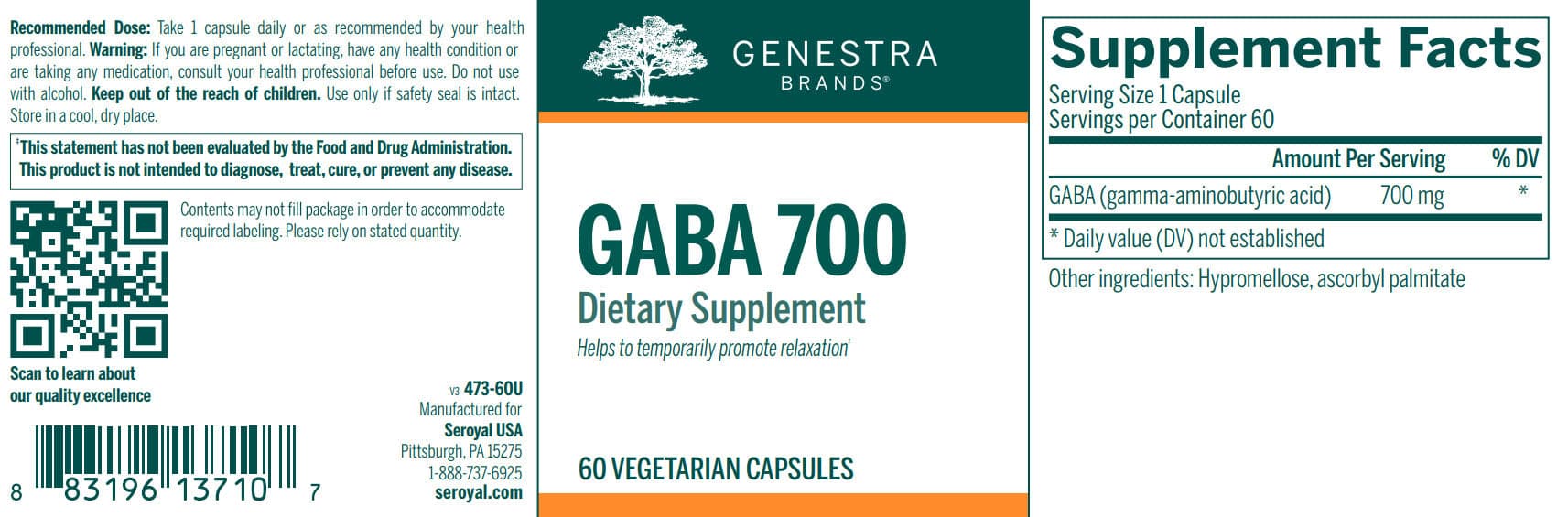 Genestra Brands GABA 700 Label