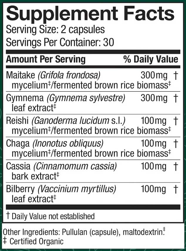 Host Defense MycoBotanicals Blood Sugar Ingredients