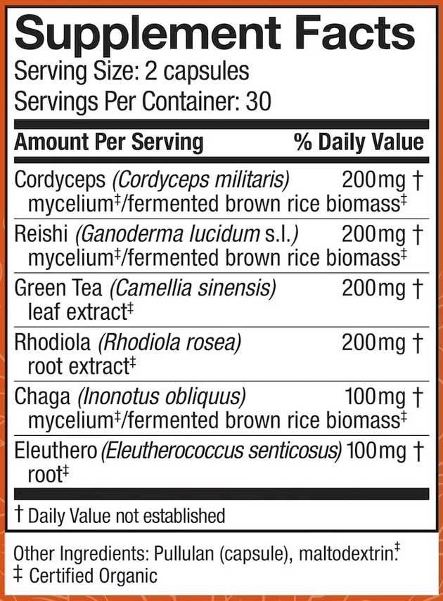 Host Defense MycoBotanicals Energy Capsules Ingredients