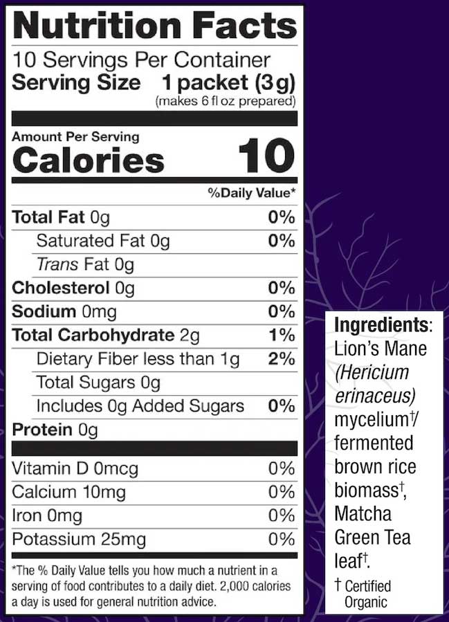 Host Defense MycoBrew Matcha Ingredients