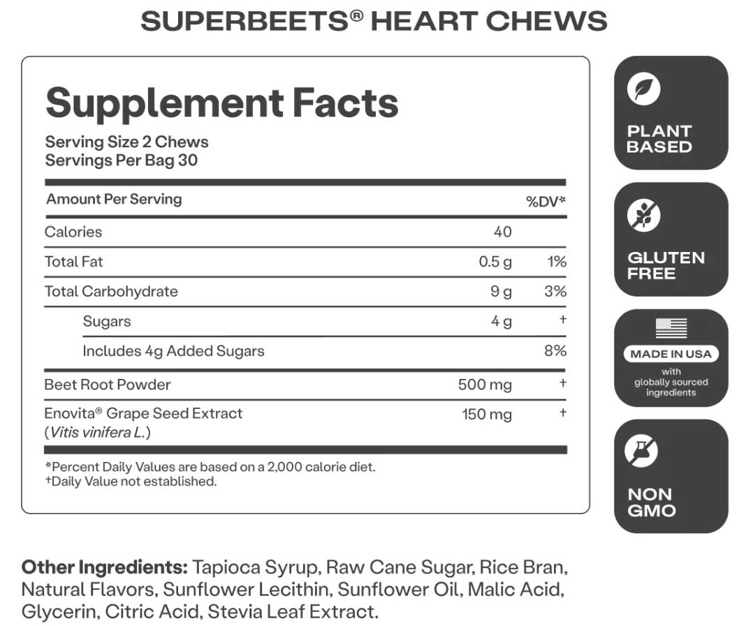 HumanN SuperBeets Heart Chews Original Ingredients