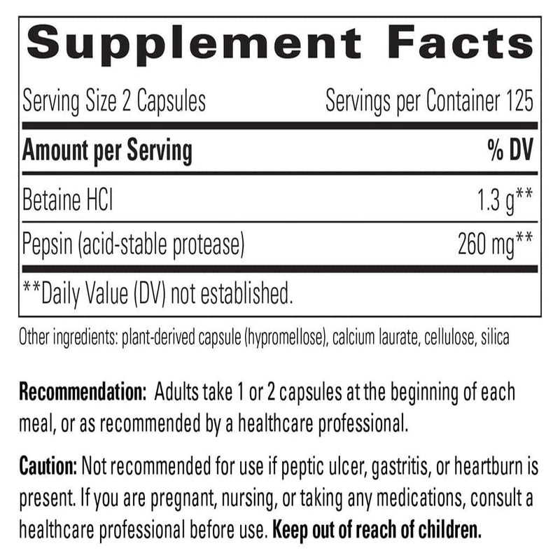 Integrative Therapeutics Betaine HCl Ingredients 