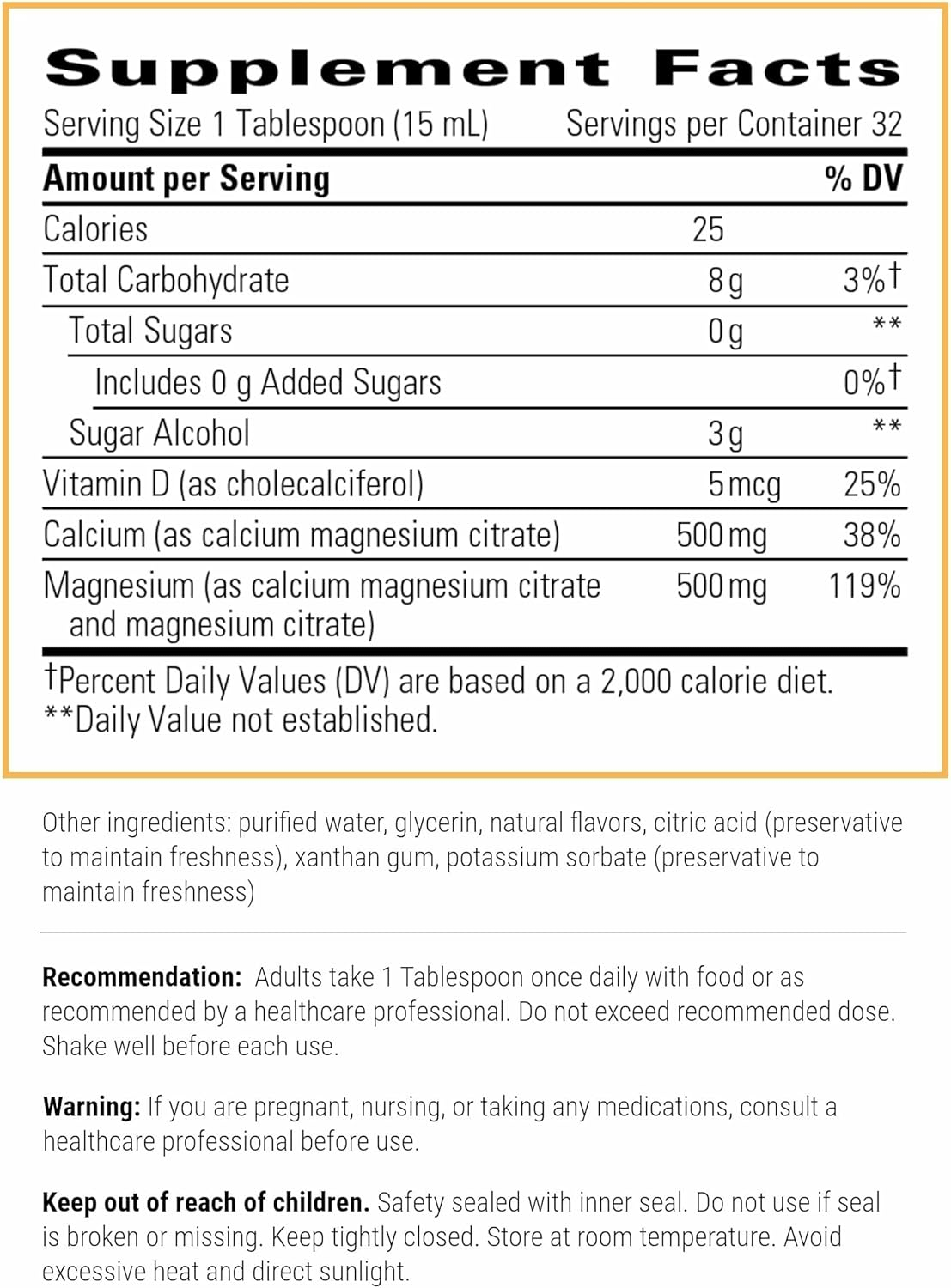 Integrative Therapeutics Liquid Calcium Magnesium 1:1 Berry Ingredients