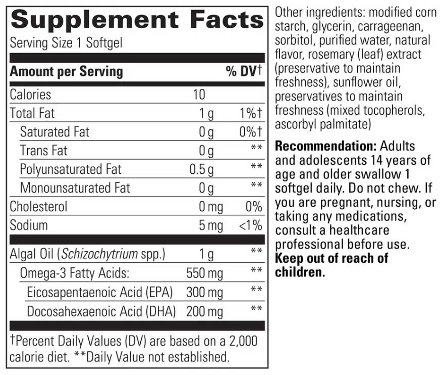 Integrative Therapeutics Pure Omega Algae Ingredients