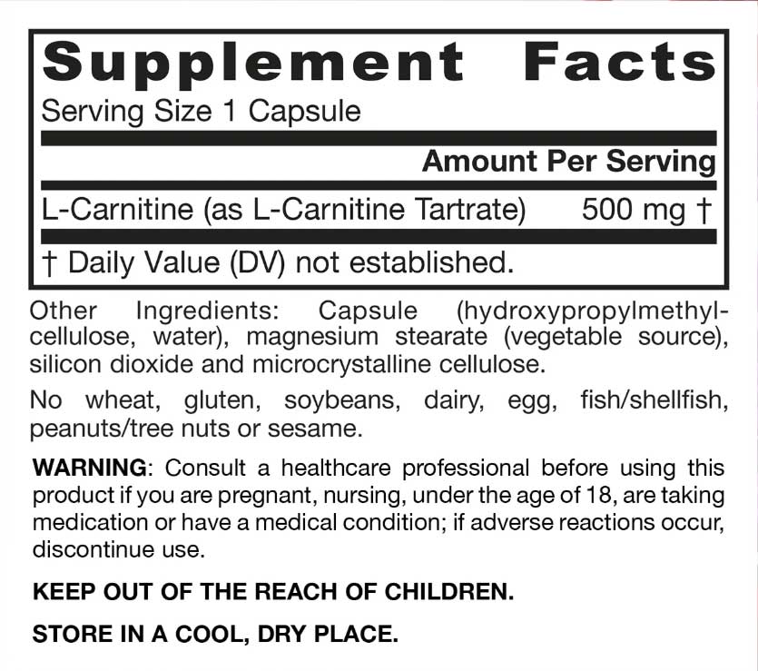 Jarrow Formulas L-Carnitine 500 mg Ingredients