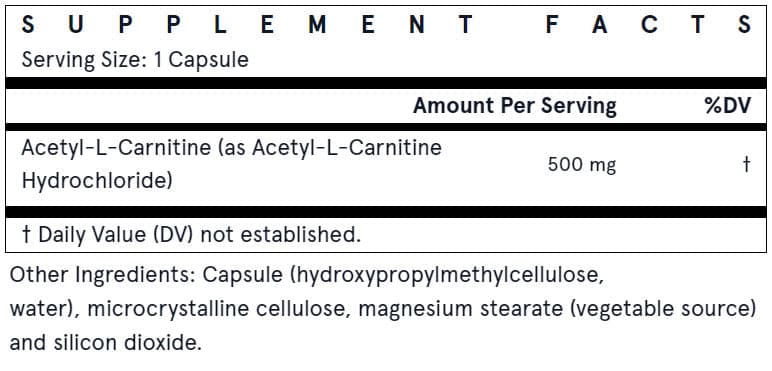 Jarrow Formulas Acetyl L-Carnitine 500 mg Ingredients