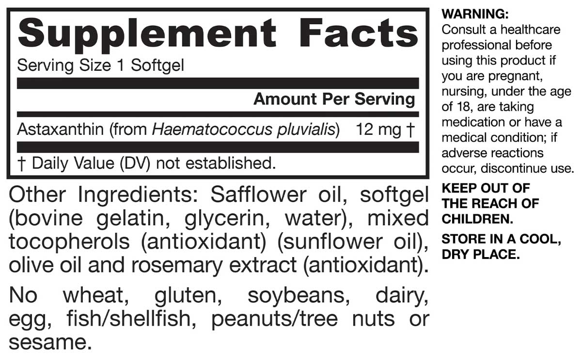 Jarrow Formulas Astaxanthin 12 mg Ingredients