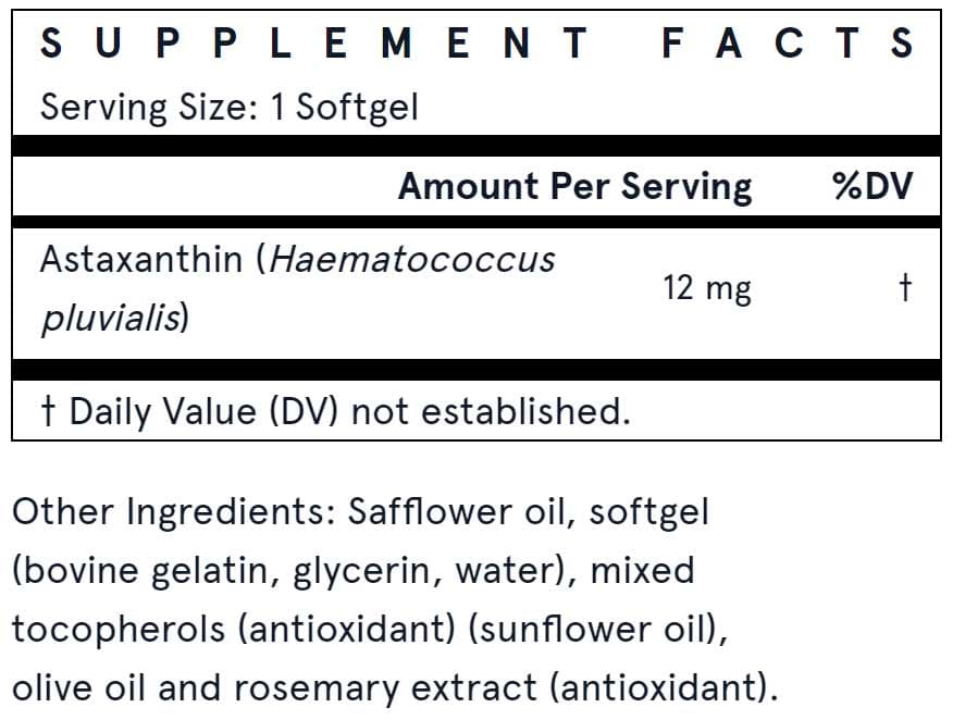 Jarrow Formulas Astaxanthin 12 mg Ingredients 