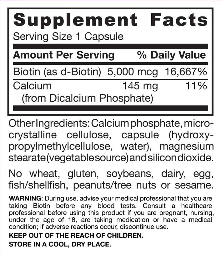Jarrow Formulas Biotin 5000 mcg Ingredients