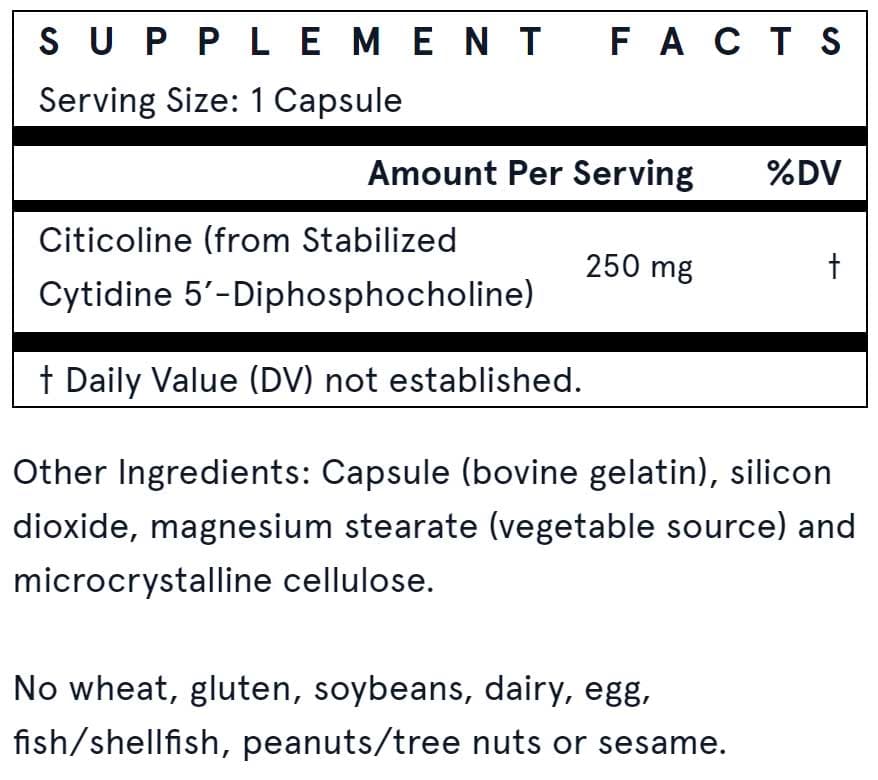 Jarrow Formulas Citicoline CDP Choline 250 mg Ingredients