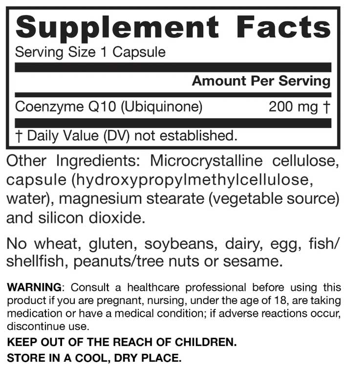 Jarrow Formulas Co-Q10 200 mg Ingredients