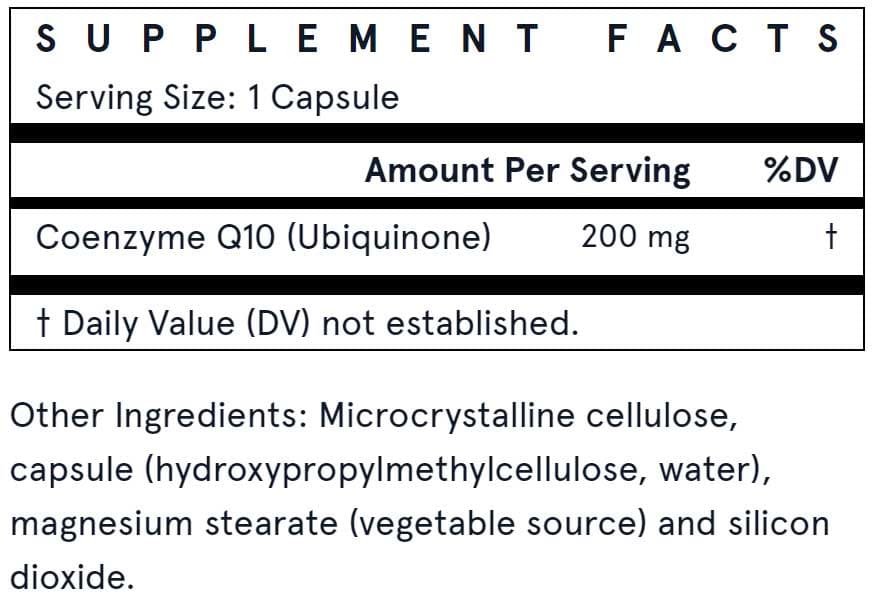 Jarrow Formulas Co-Q10 200 mg Ingredients 