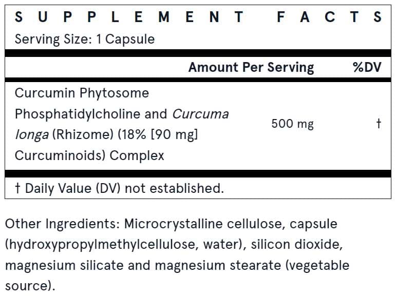 Jarrow Formulas Curcumin Phytosome Meriva 500 mg Ingredients