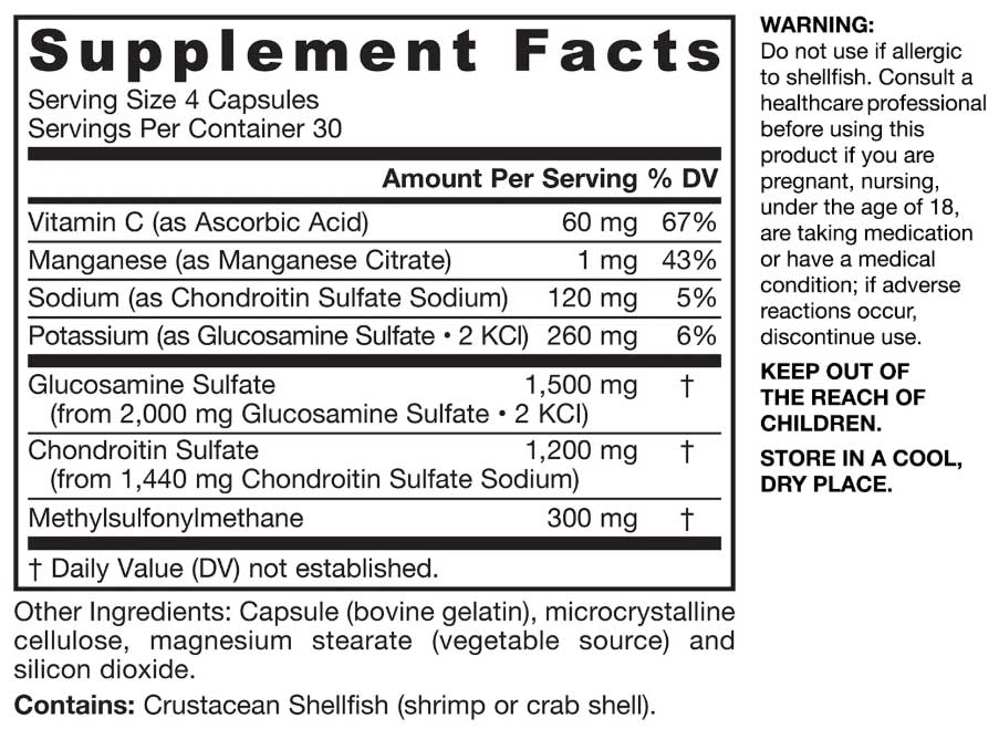 Jarrow Formulas Glucosamine + Chondroitin + MSM Ingredients