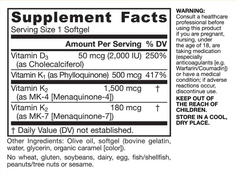 Jarrow Formulas K-Right Ingredients