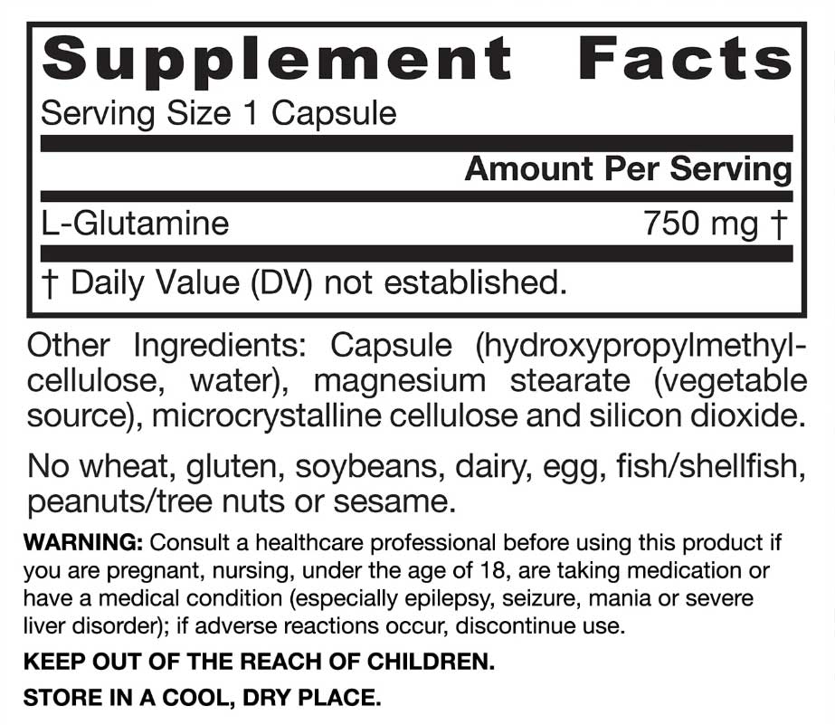 Jarrow Formulas L-Glutamine 750 mg Ingredients