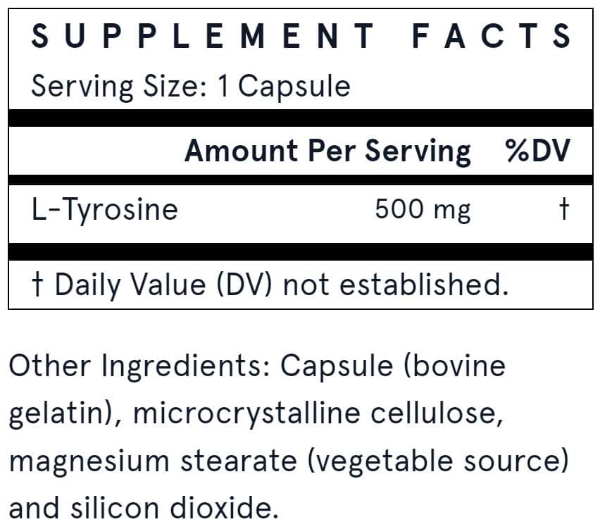 Jarrow Formulas L-Tyrosine 500 mg Ingredients