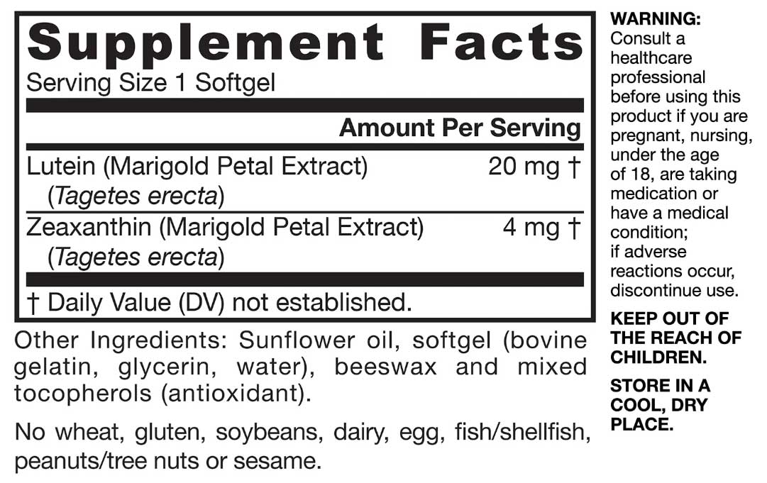Jarrow Formulas Lutein 20 mg Ingredients