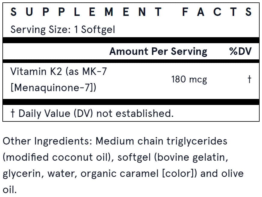 Jarrow Formulas MK-7 180 mcg Ingredients