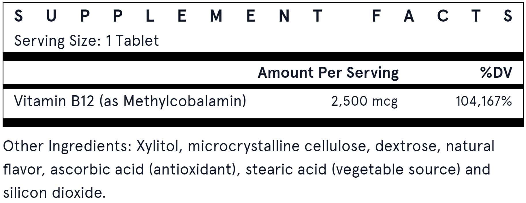 Jarrow Formulas Methyl B12 2500 mcg Ingredients 