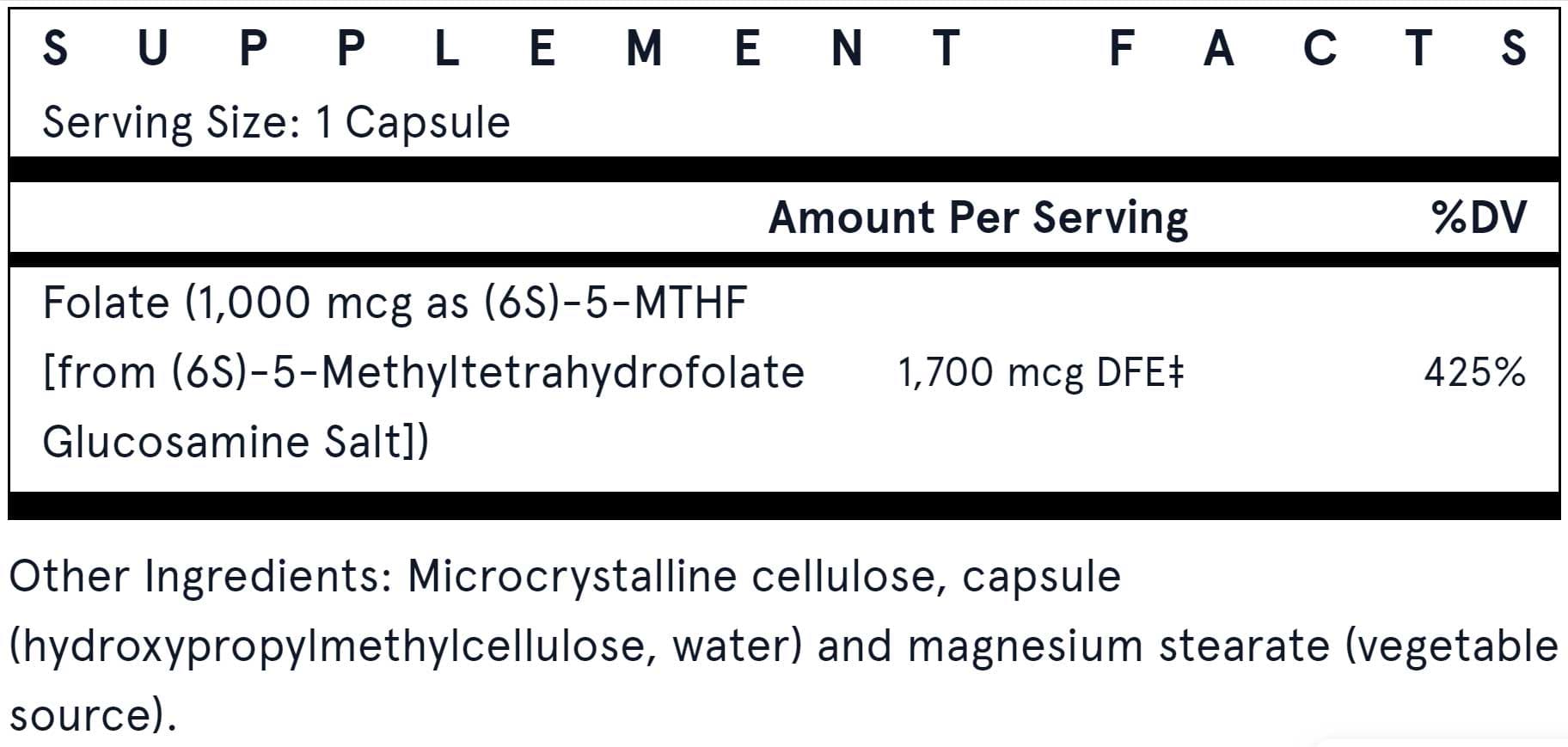 Jarrow Formulas Methyl Folate 1000 mcg Ingredients 