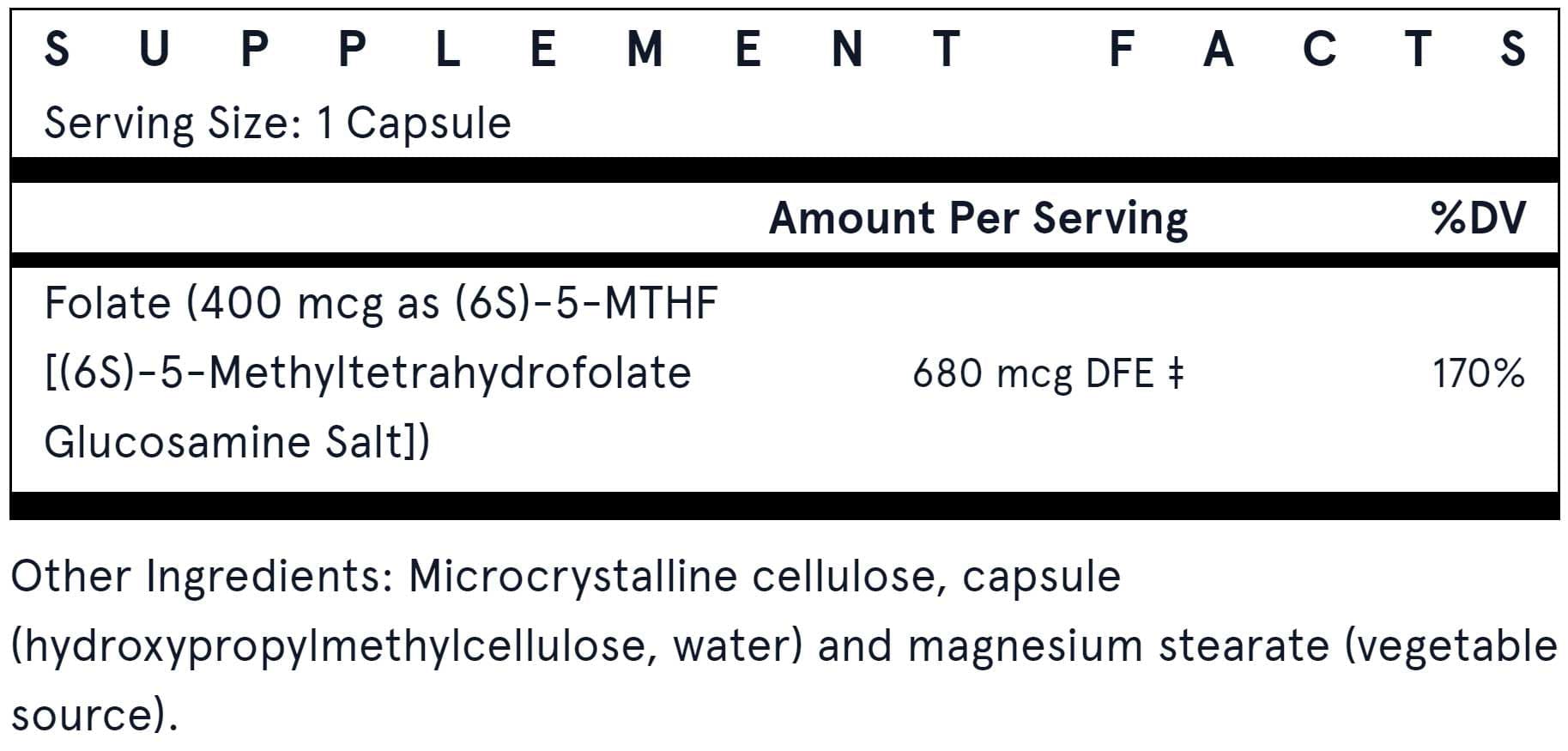 Jarrow Formulas Methyl Folate 400 mcg Ingredients 