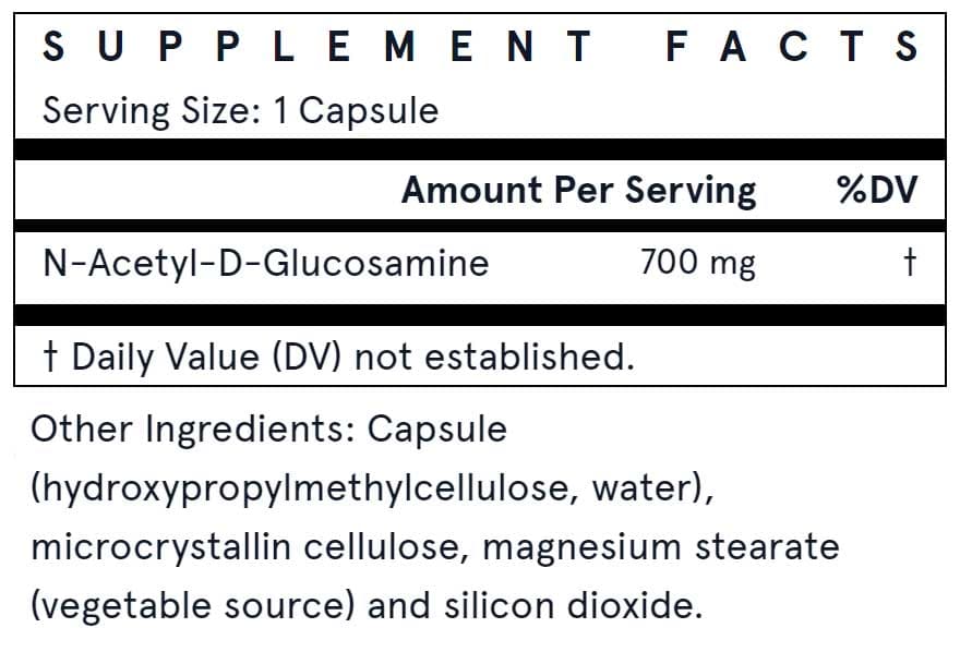 Jarrow Formulas NAG 700 mg Ingredients