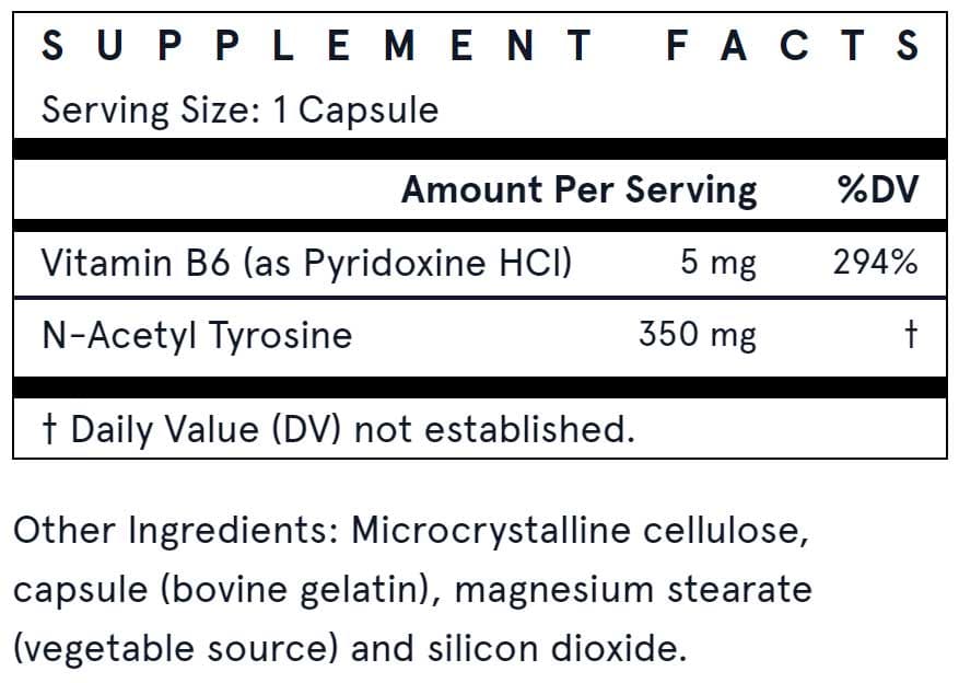 Jarrow Formulas N-Acetyl Tyrosine 350 mg Ingredients