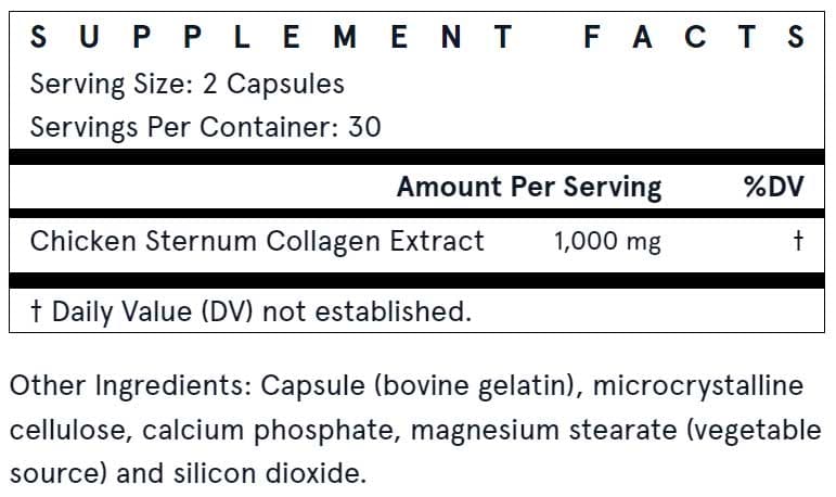 Jarrow Formulas Type 2 Collagen Ingredients 